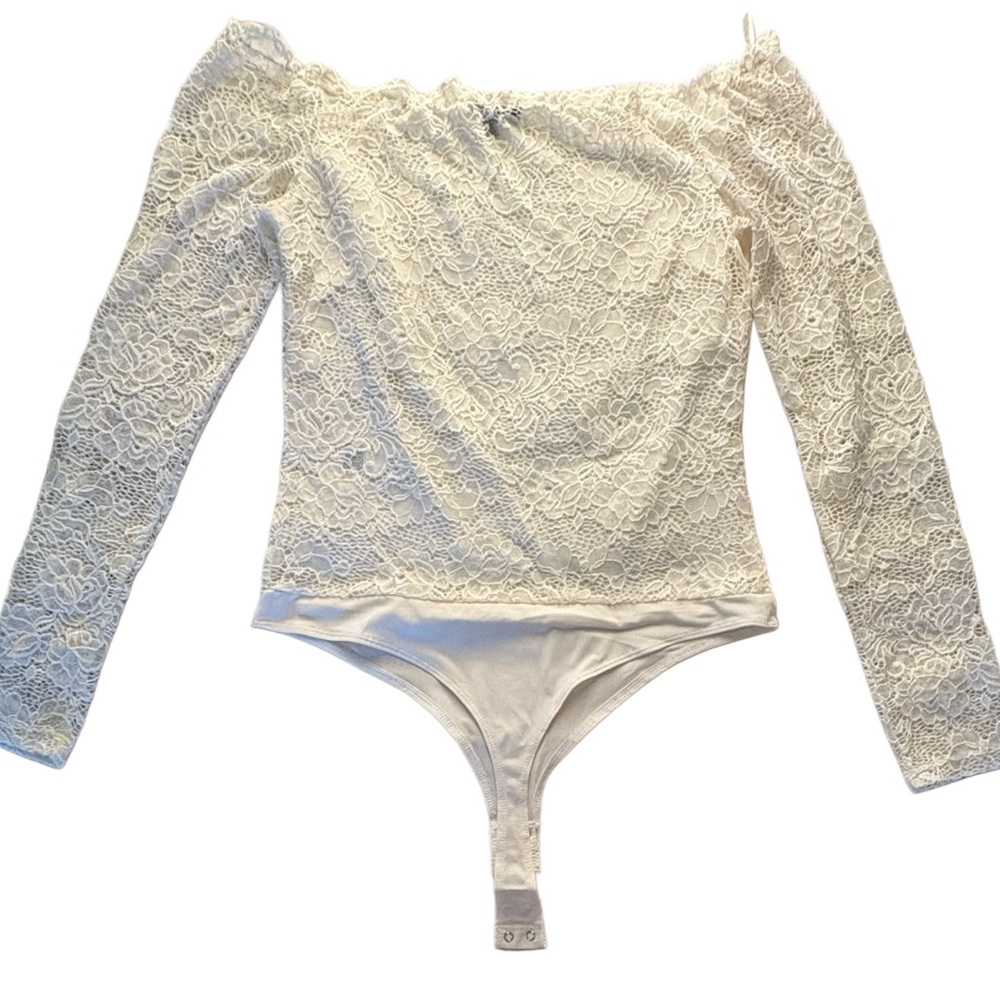 Dynamite Cream Lace Off-Shoulder Bodysuit